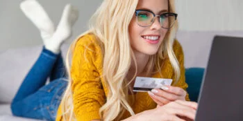 blonde lady doing online shopping