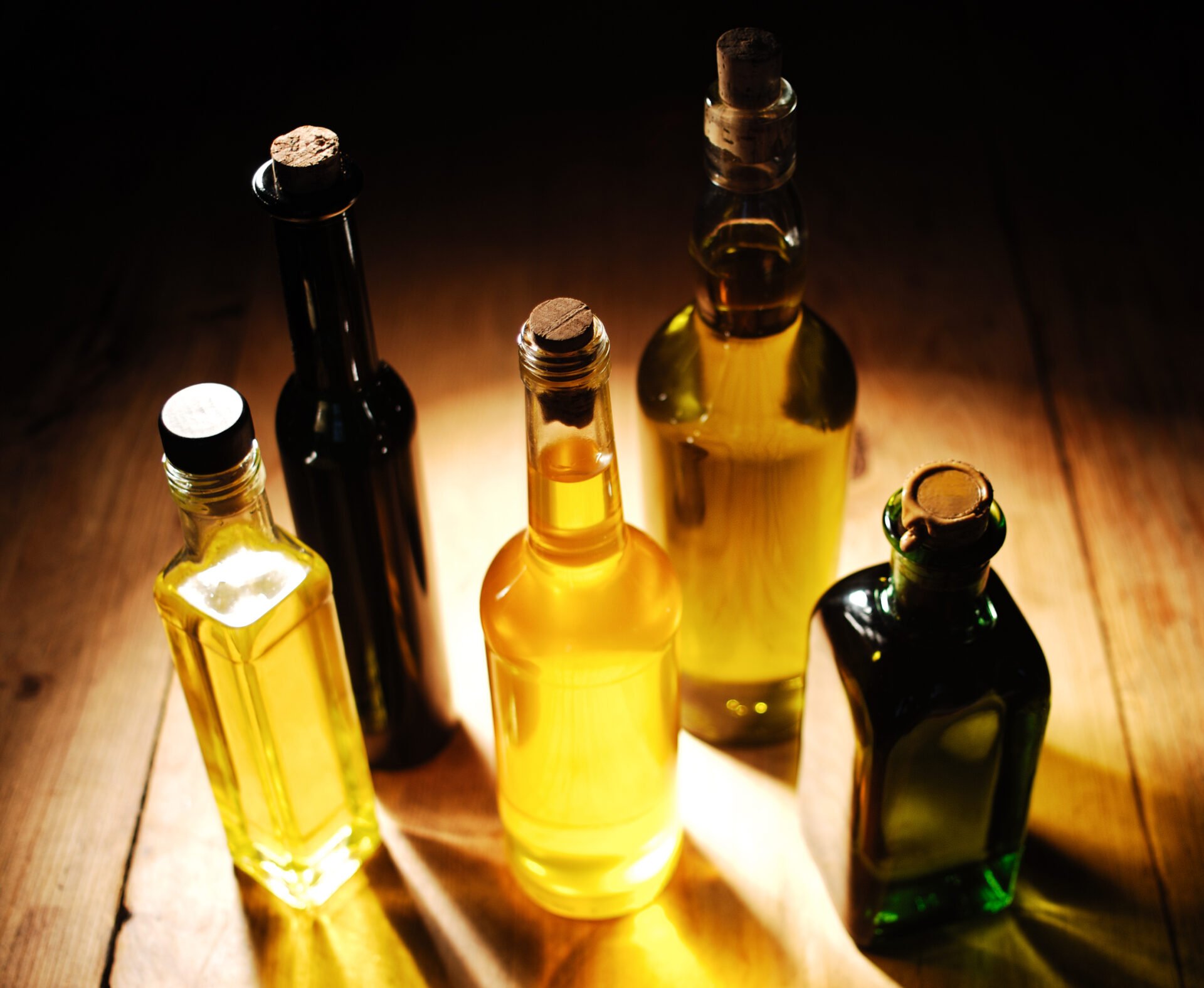 Variety of Cooking Oils standing on the table