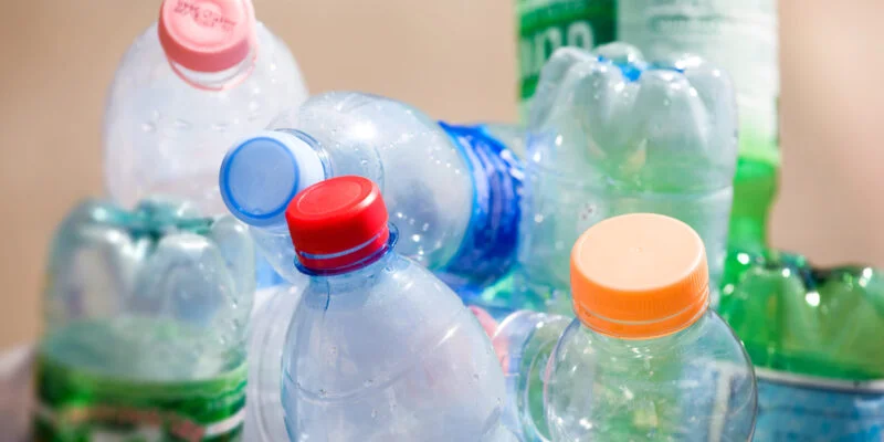 Plastic bottles in a refuse bin