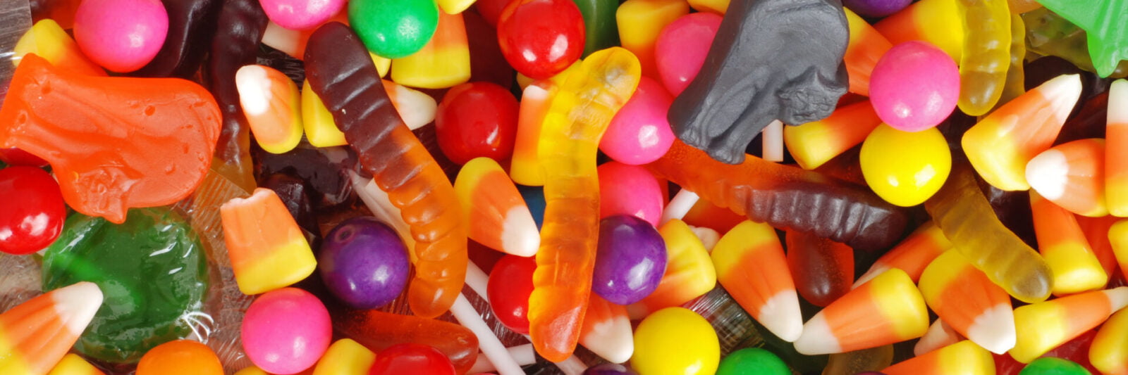 candy dumped in a bag from Halloween