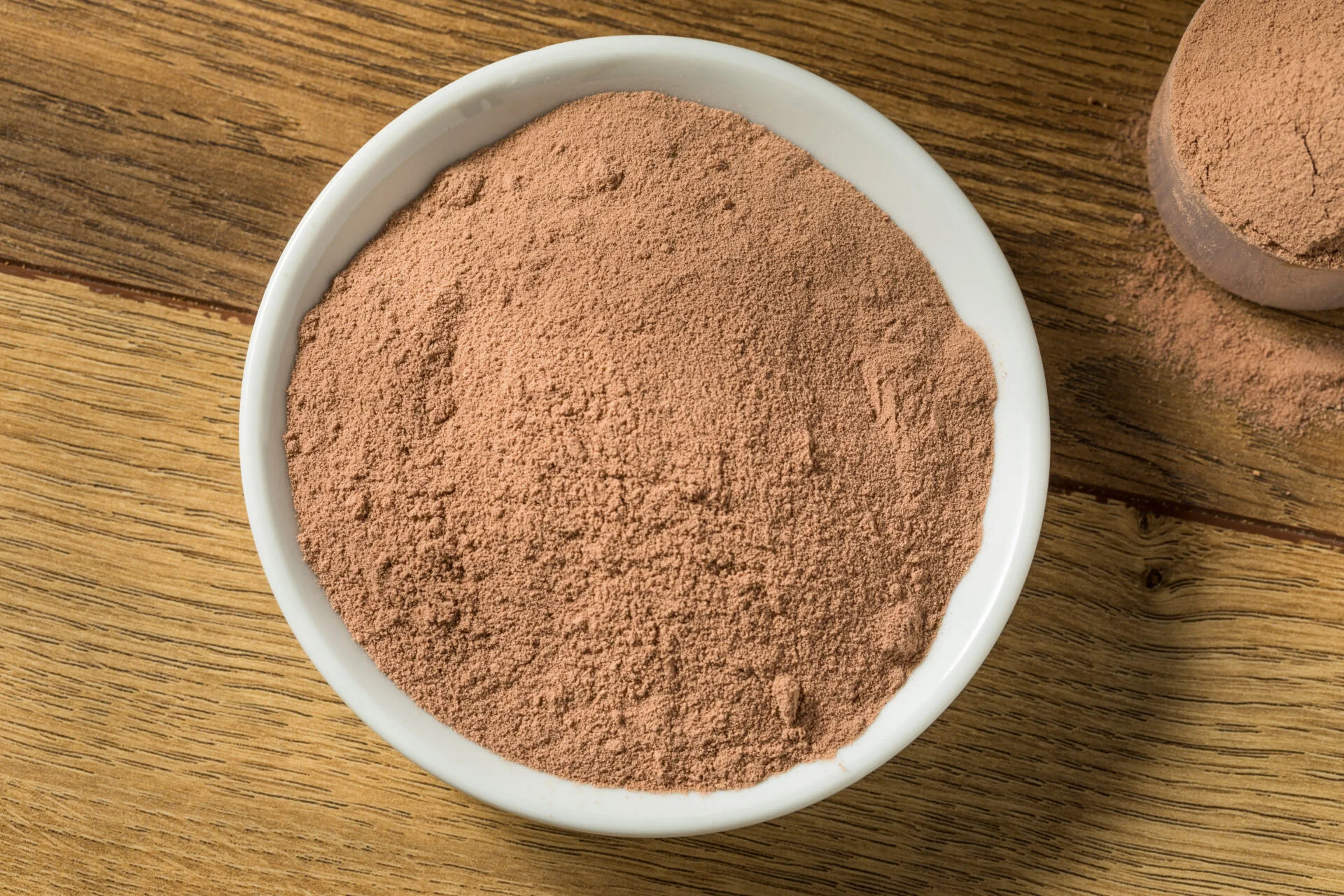 Organic Chocolate Whey Protein Powder in a Scoop