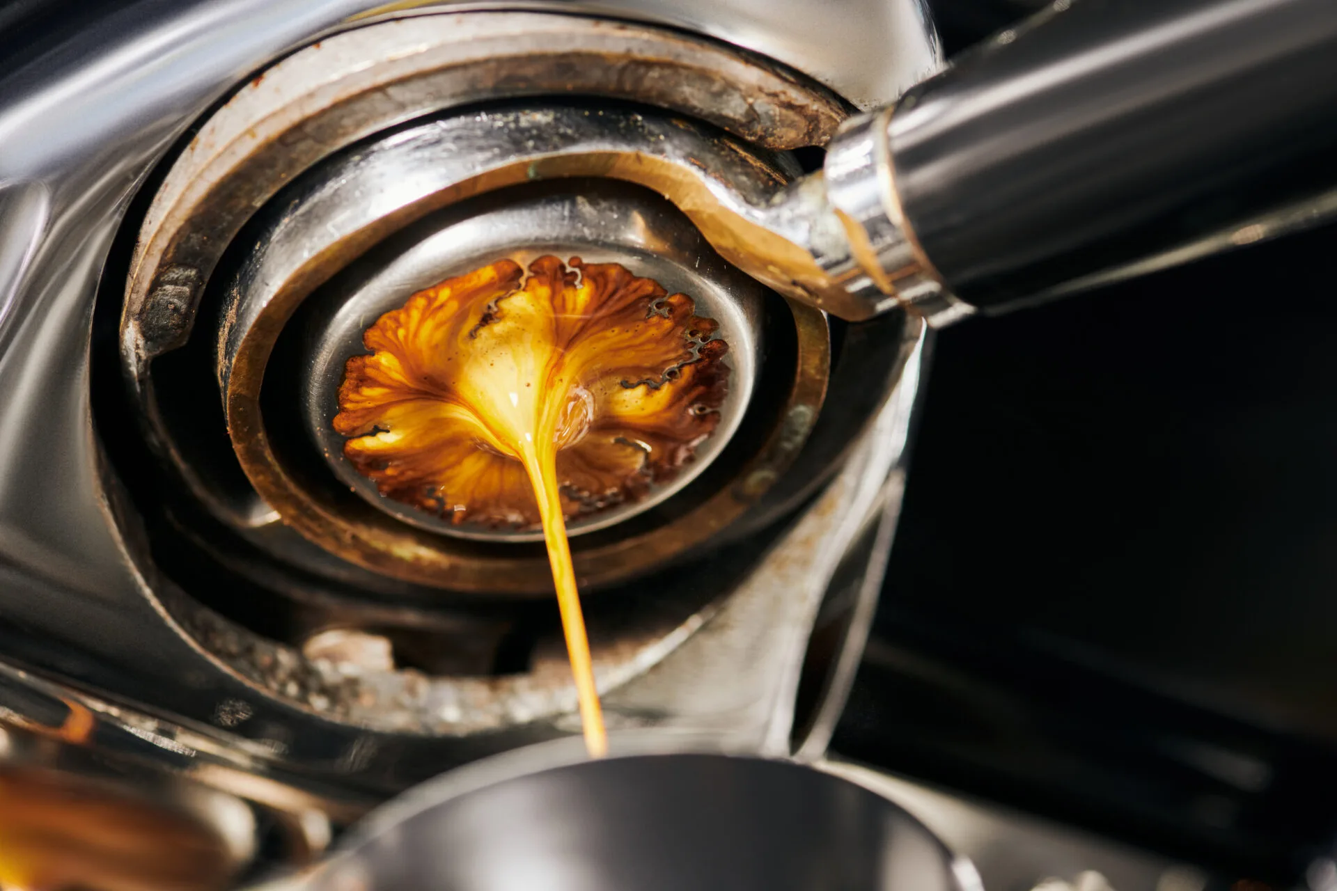 The insides of an espresso machine
