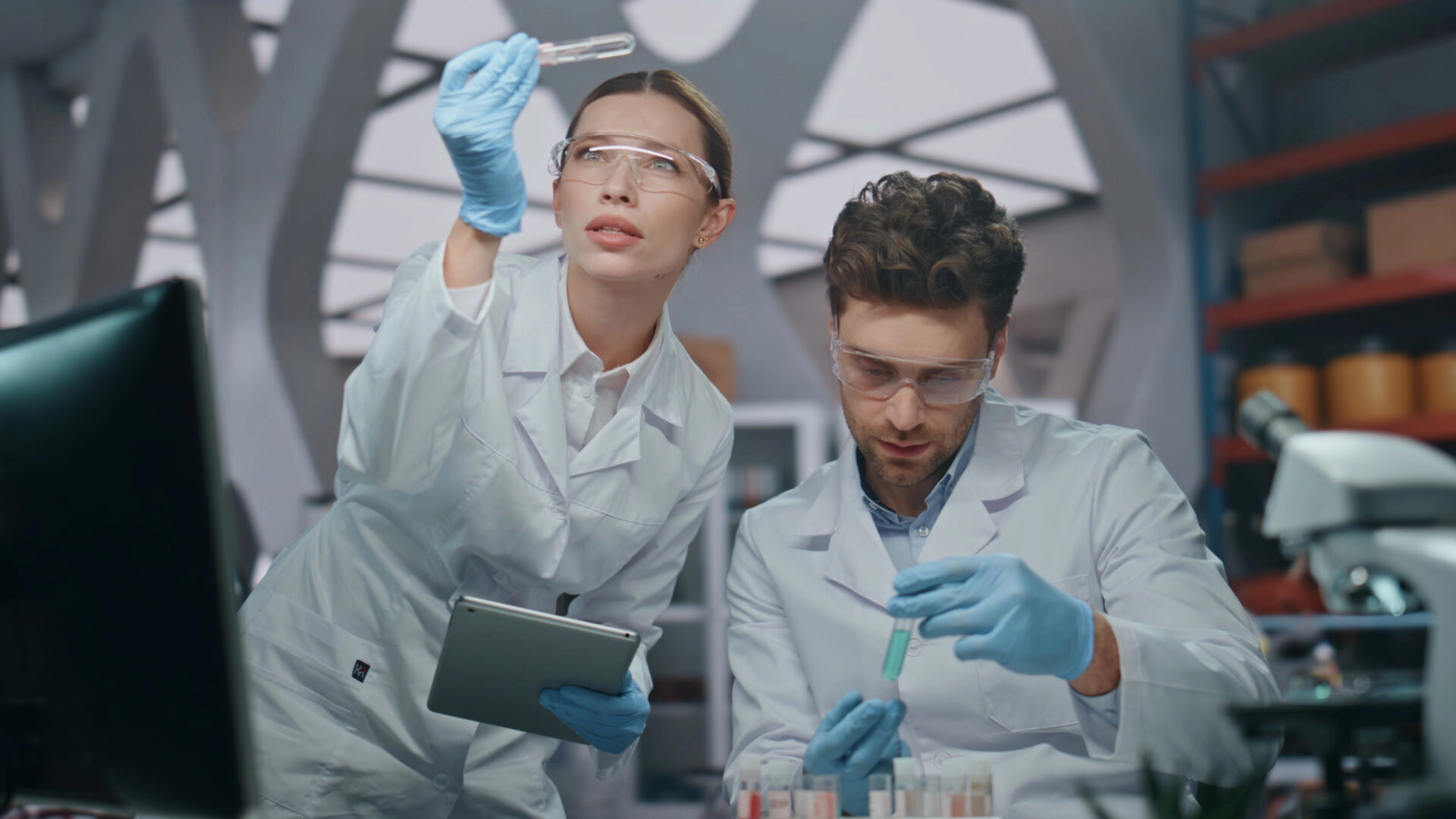 Scientists at a lab testing for toxic chemicals