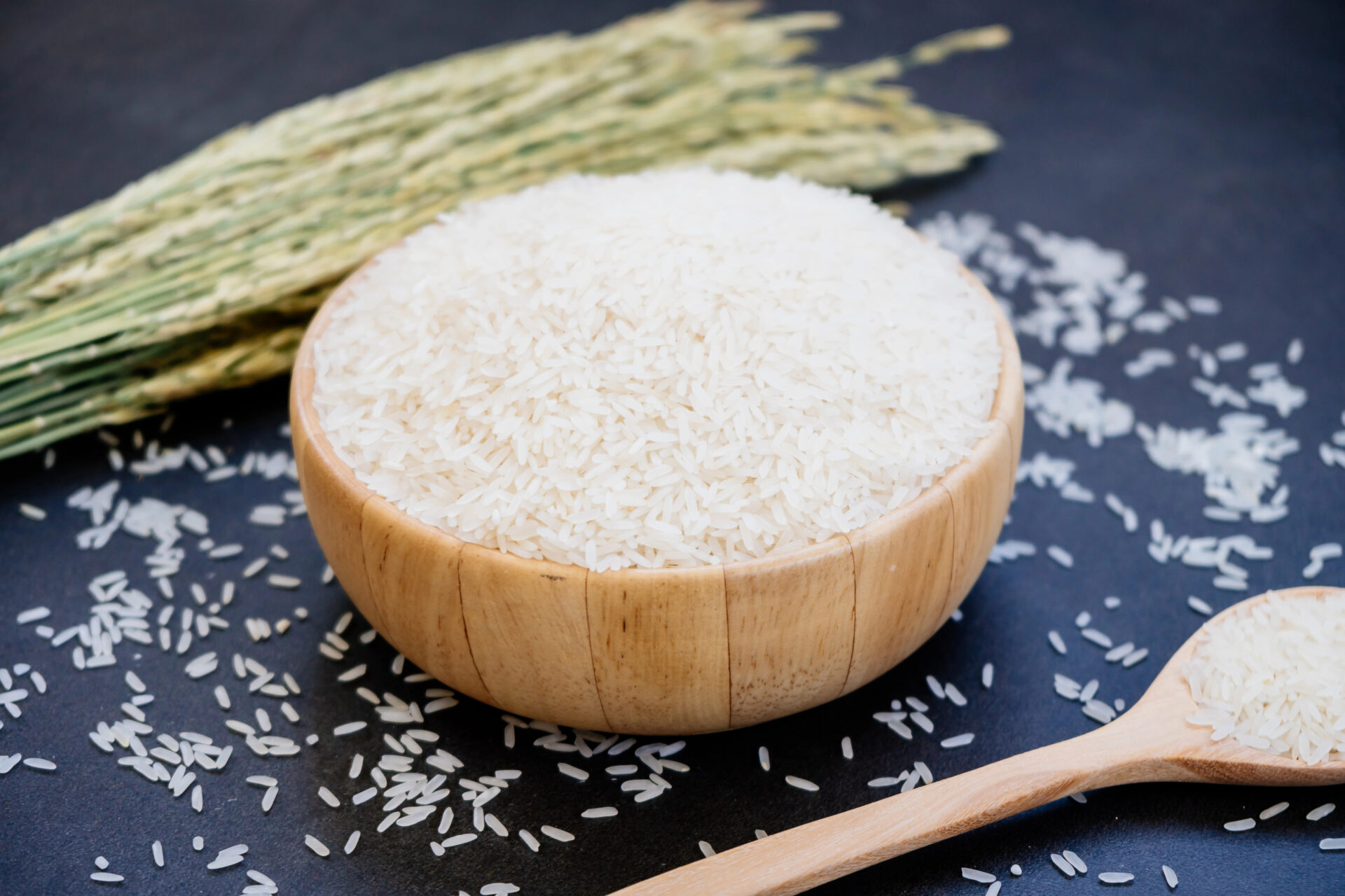 Jasmine rice tested for arsenic sitting in a wooden bowl