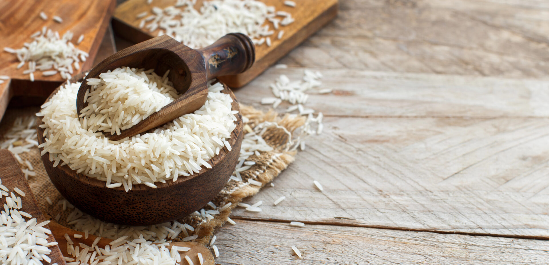Basmati Rice on a wooden table spread out