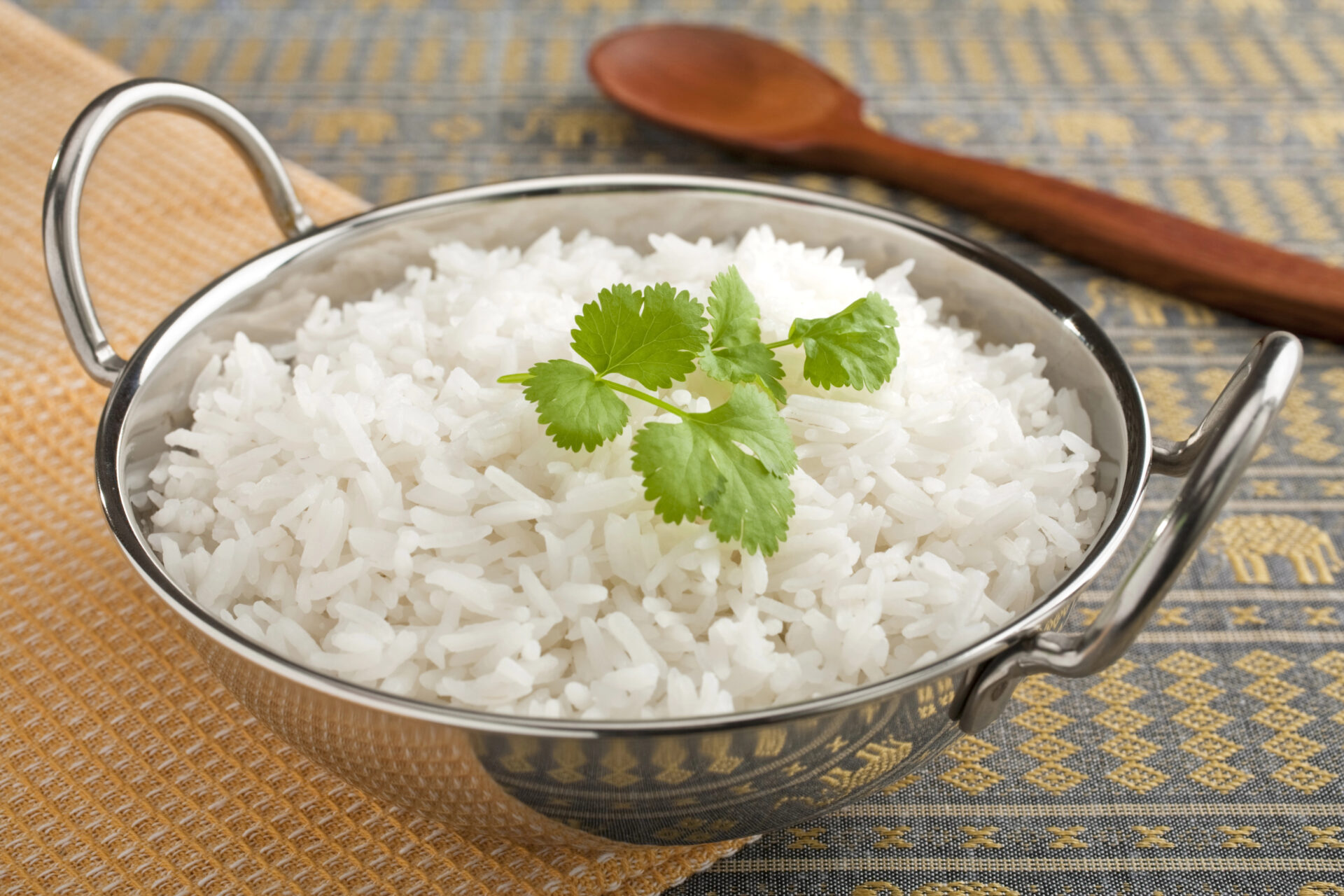 Basmati Rice inside a stainless steel bowl
