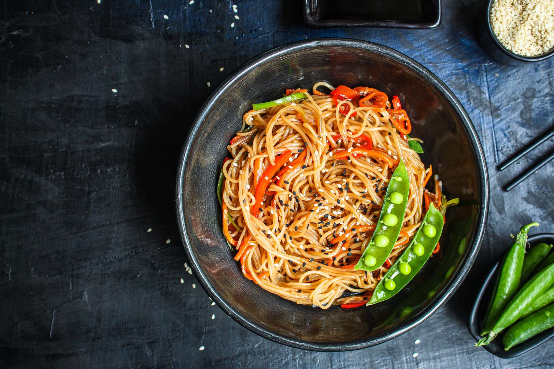Ramen tested for arsenic on the table with peppers and beans