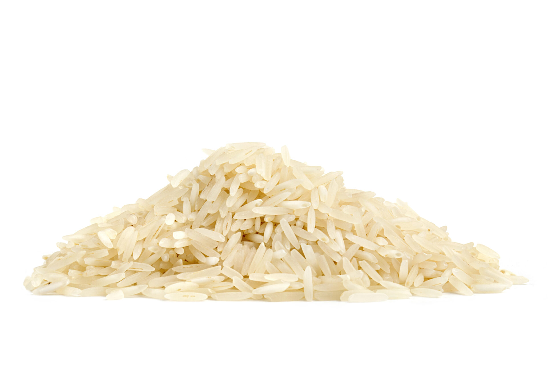 pile of basmati rice on white background