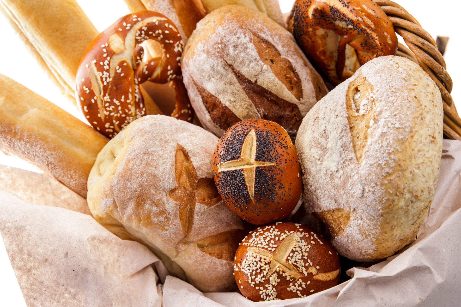 close up portrait of assortment of fresh bread on basket