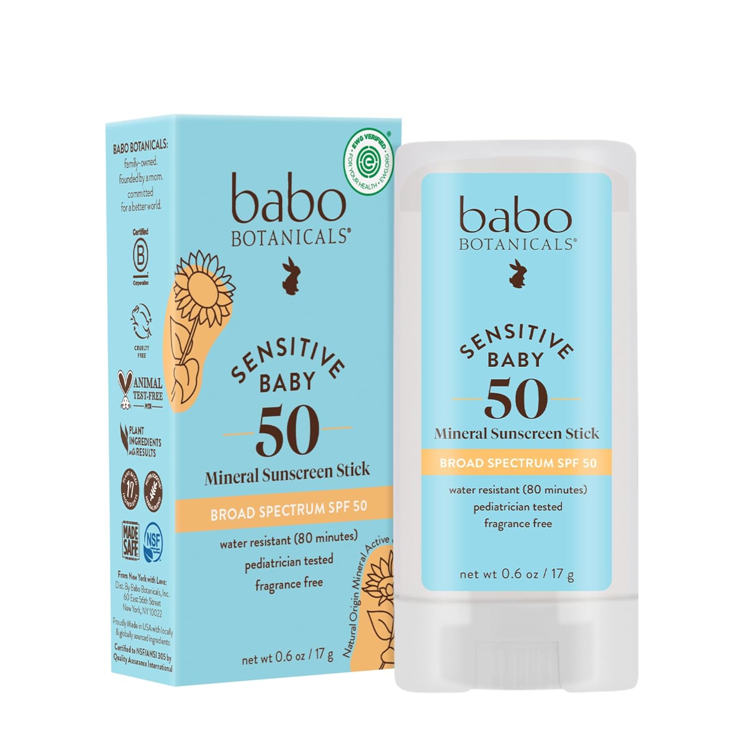 Babo Botanicals Fragrance-Free Baby Face Mineral Sunscreen Stick, SPF 30