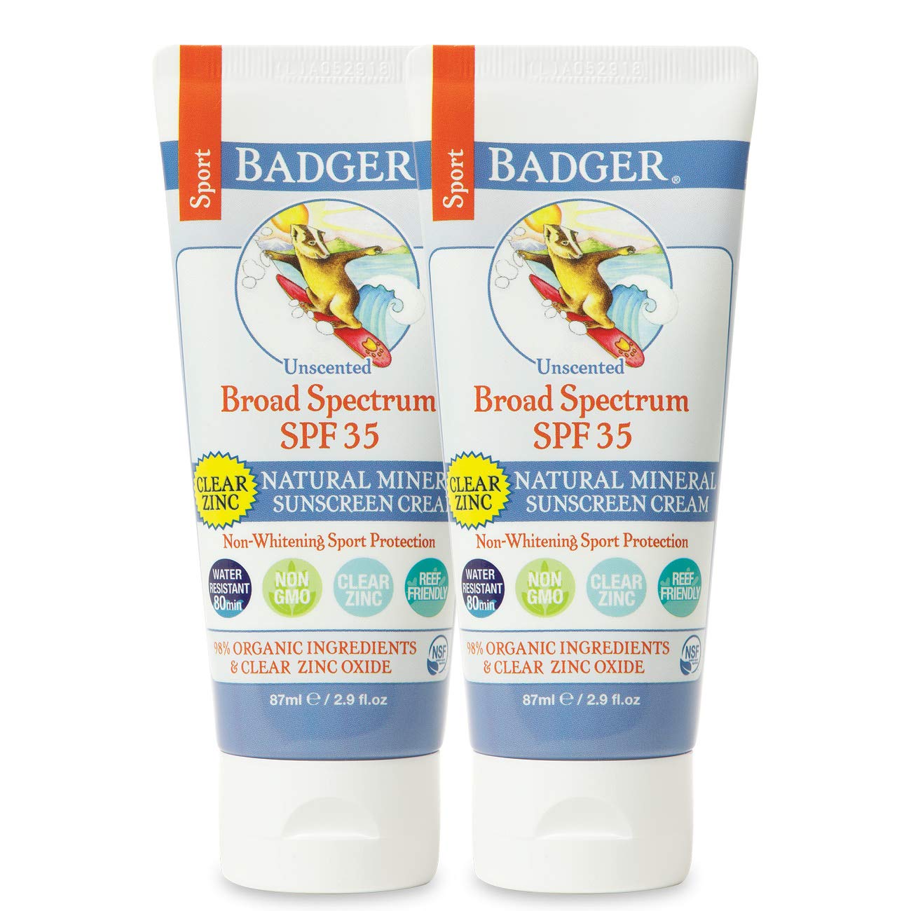 Badger Clear Zinc Sunscreen Cream Unscented, SPF 40