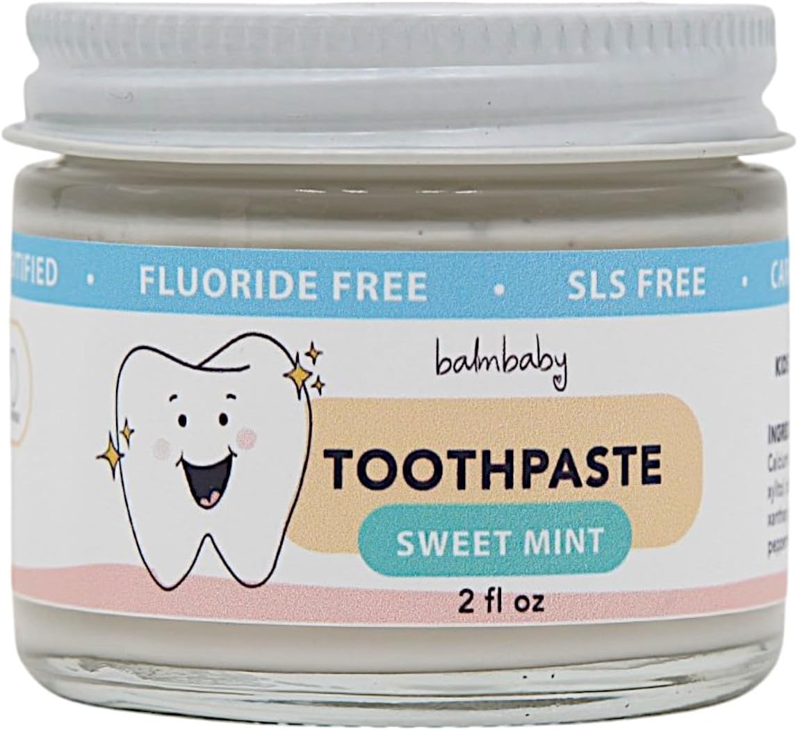 BALM! Baby Tooth Paste All Natural Fluoride Free Glass Jar in Fresh Mint