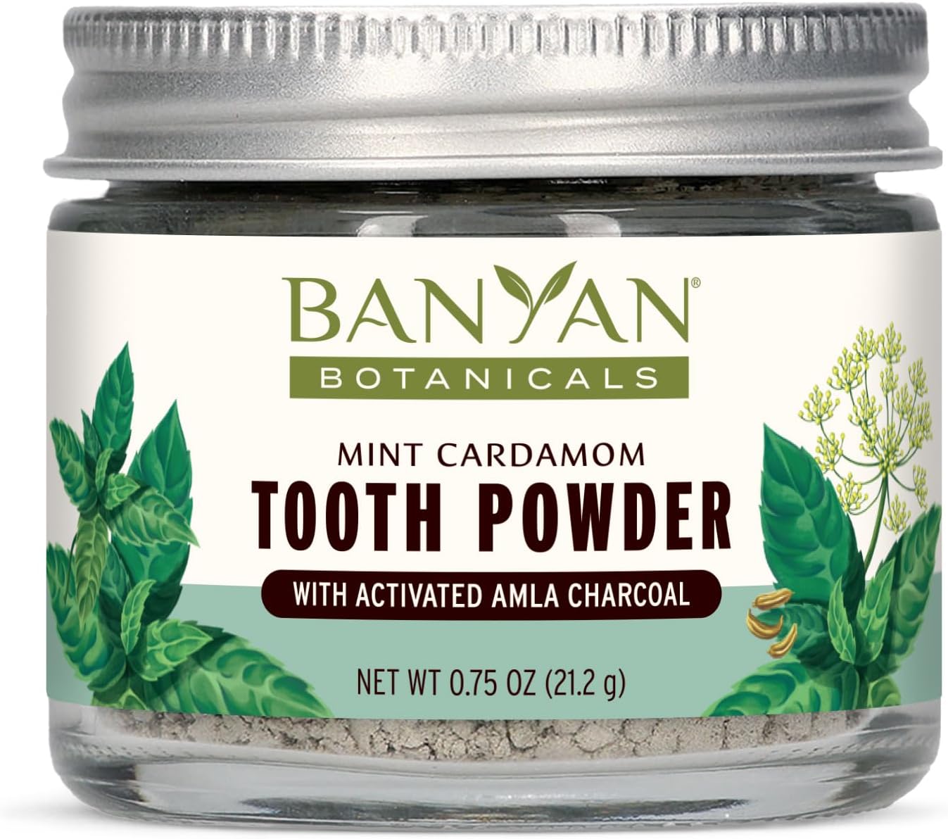 Banyan Botanicals Tooth Powder with Charcoal & Miswak Cardamom Mint