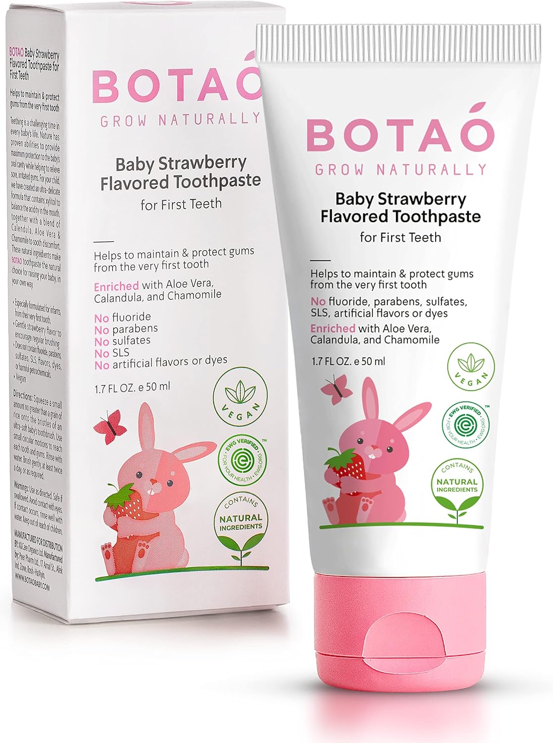 BOTAO Grow Naturally Baby Strawberry Flavored Toddler Toothpaste Fluoride Free