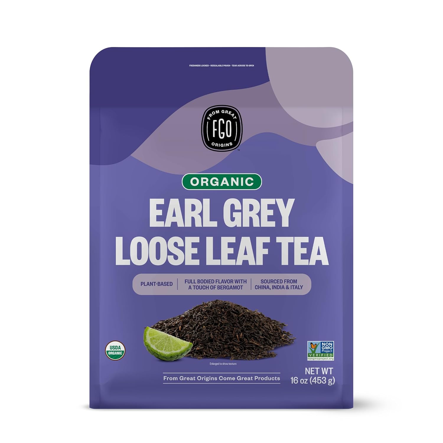 FGO Organic Earl Grey Loose Leaf Tea Plant-Based Full-Bodied Flavor with a Touch of Bergamot