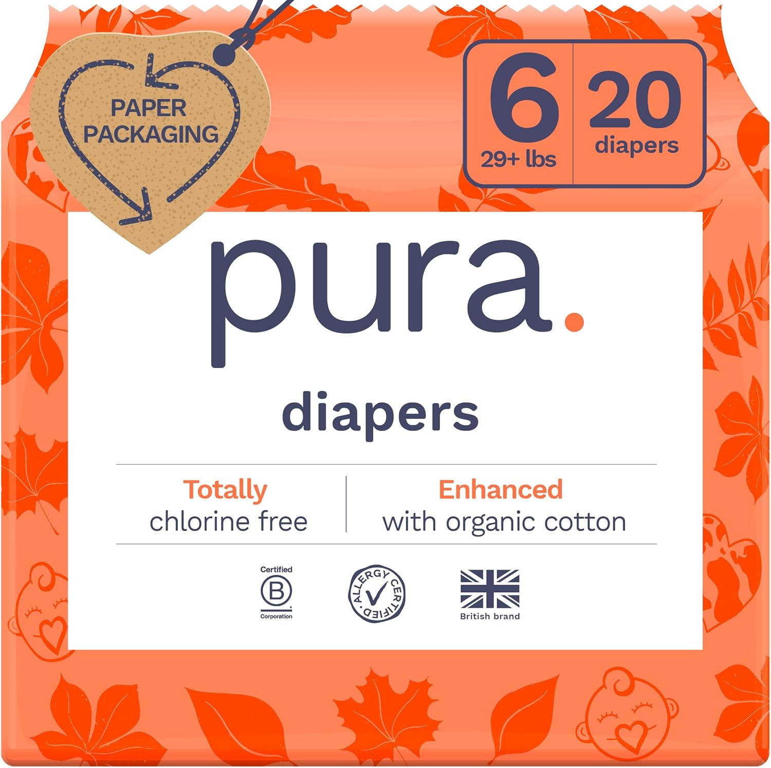 Pura Diapers Super Soft & Comfy, enhanced with organic cotton Size 6