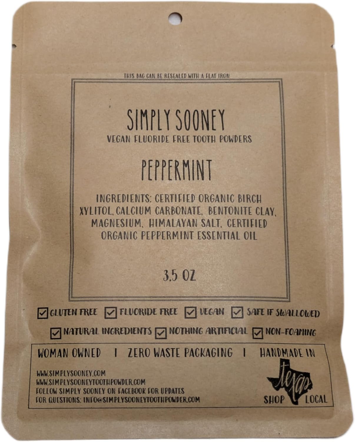 Simple Sooney Zero Waste Organic Peppermint Tooth Powder